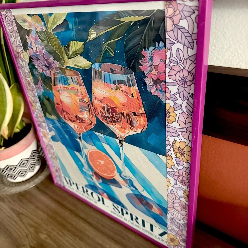 Aperol Spritz Retro Italian Cocktail Bar Art Canvas Print Framed Floral Wall Art
